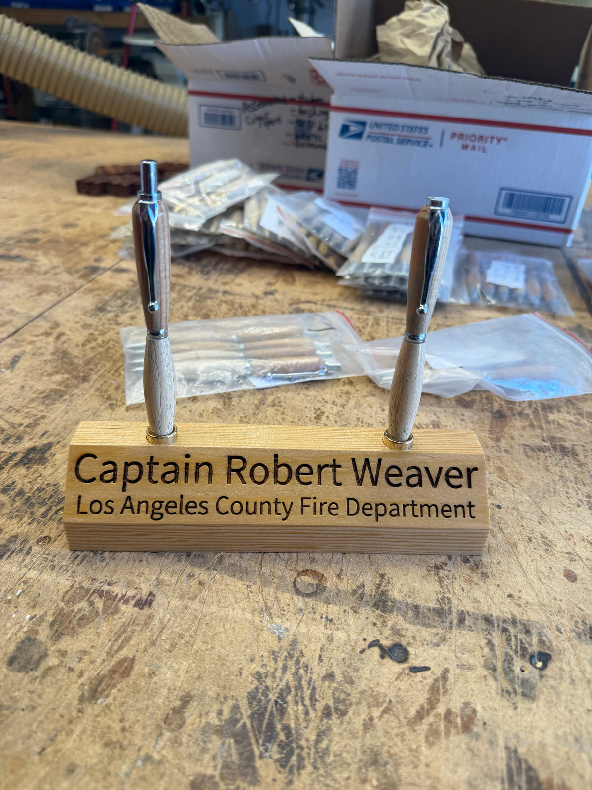 Beam Wood Plaque with Pen and Pencil Set
